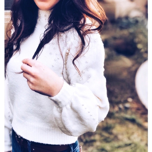 White Embellished Pearl Turtleneck Knit Sweater - Picture 8 of 8